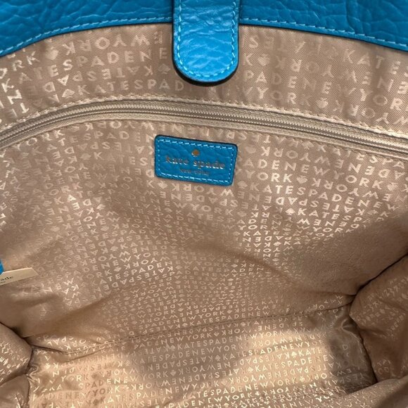 NWT Kate Spade Teal Perforated Leather Tote Bag With Zip Closure & Dual Handles - Picture 13 of 16